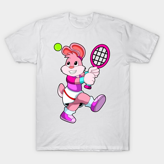 Rabbit at Tennis with Tennis racket & Tennis ball T-Shirt by Markus Schnabel